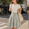 Blue Floral A-Line Skater Woman Skirt