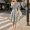 Blue Floral A-Line Skater Woman Skirt