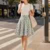 Blue Floral A-Line Skater Woman Skirt