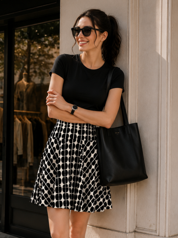 Black & White Polka Dot A-Line Skater Skirt