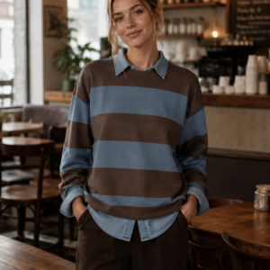 Vintage Brown & Blue Striped Sweatshirt