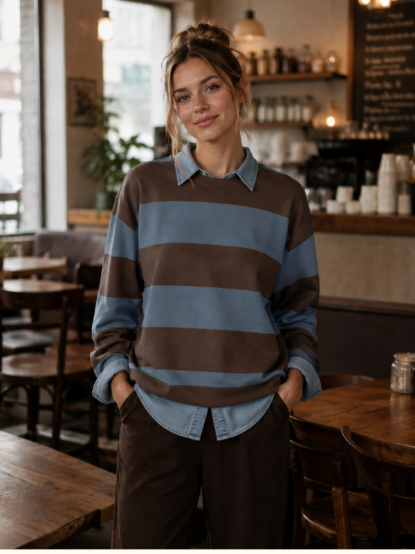 Vintage Brown & Blue Striped Sweatshirt