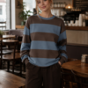 Vintage Brown & Blue Striped women's Sweatshirt