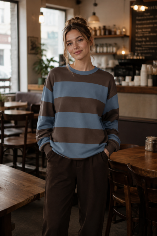 Vintage Brown & Blue Striped women's Sweatshirt