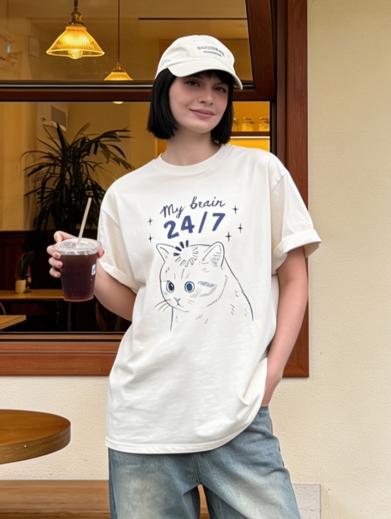 Funny Cat T-Shirt My Brain 24/7