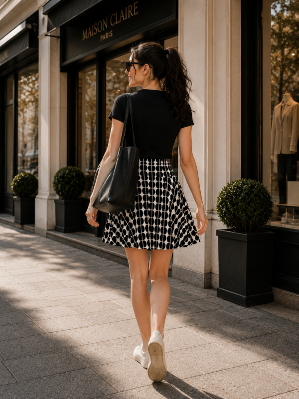 Black & White Polka Dot A-Line Skater Skirt