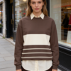Brown & Cream Striped Woman Sweatshirt