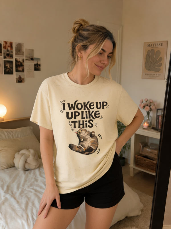 I Woke Up Like This Cat Shirt Funny Cat Lover T-Shirt Cute Lazy Cat Graphic Tee I Woke Up Like This Cat T-Shirt