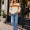 Vintage Retro Striped Women Sweatshirt