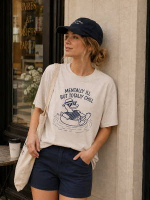 Mentally Ill But Totally Chill Duck Shirt funny duck graphic printed on a Gildan 5000 unisex t-shirt