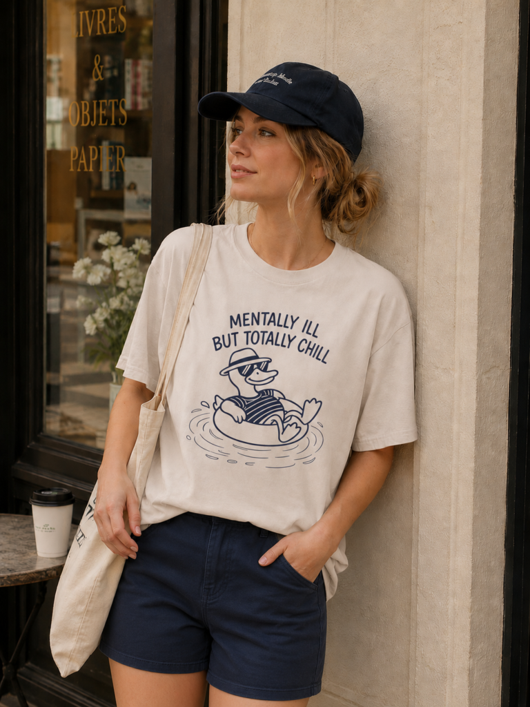 Mentally Ill But Totally Chill Duck Shirt funny duck graphic printed on a Gildan 5000 unisex t-shirt