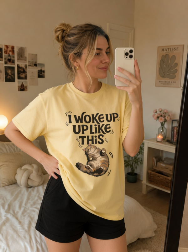 funny cat shirt, cat lover shirt, cat mom shirt I Woke Up Like This Cat T-Shirt