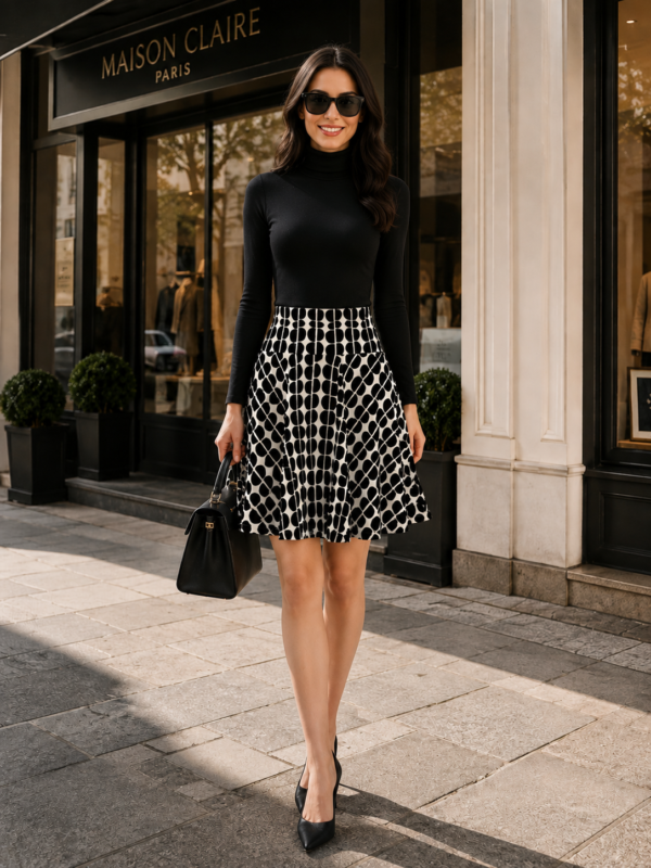 Black & White Polka Dot A-Line Skater Skirt