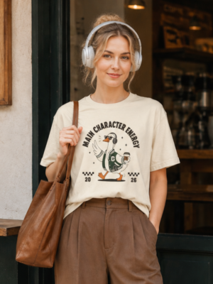 Funny Main Character Energy Goose Shirt | Cute Coffee Duck Graphic Tee | Retro Unisex T-Shirt Funny Main Character Energy Goose Shirt
