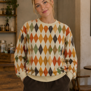 Retro Diamond Pattern Sweatshirt