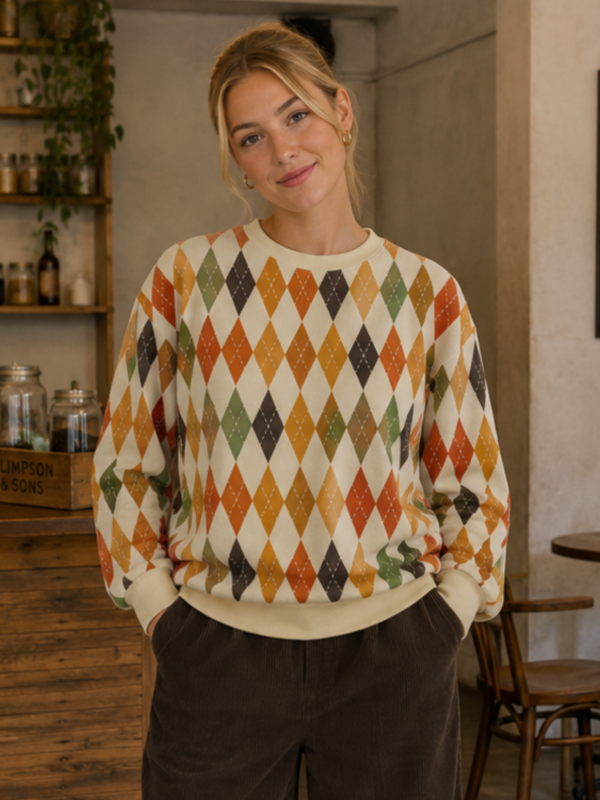 Retro Diamond Pattern Sweatshirt