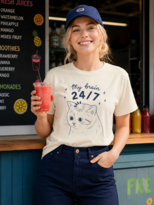 20260707153725-1f17a19c-0c6f-6394-8fad-72507ddd7f02.png My Brain 24/7 Cat T-Shirt