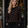 Black Floral Crewneck Sweatshirt