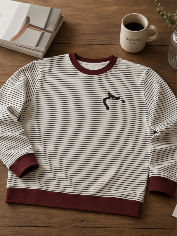 Minimalist Cat Striped Sweatshirt