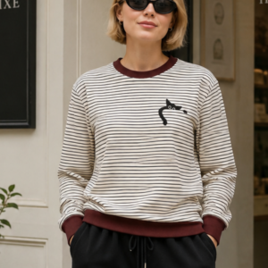 Minimalist Cat Striped Sweatshirt