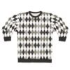 Retro Diamond Pattern Sweatshirt | Black Gray Argyle Polyester Crewneck | Women's Vintage Everyday Pullover Classic Black Gray Argyle Sweatshirt