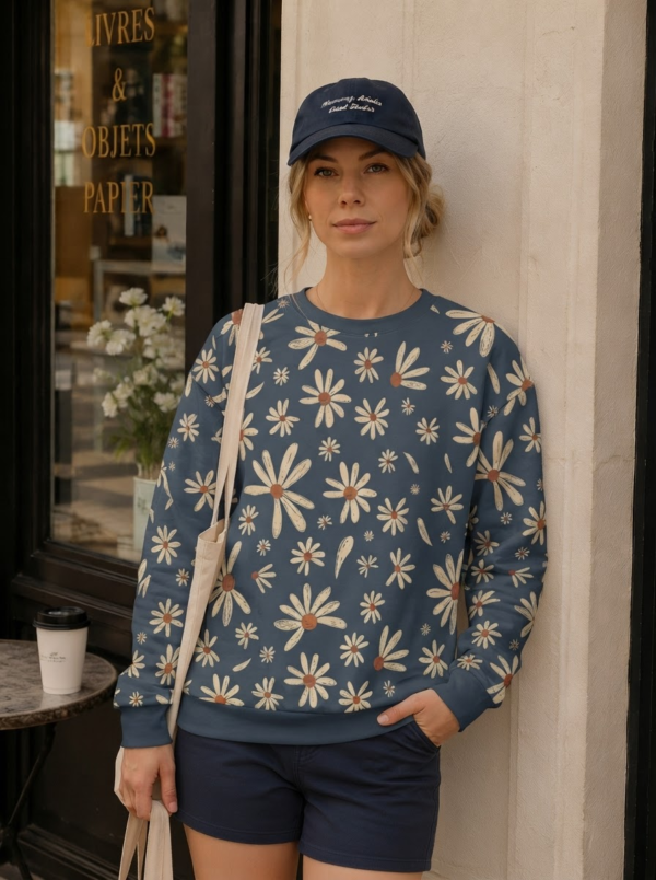 Blue Floral Sweatshirt Women