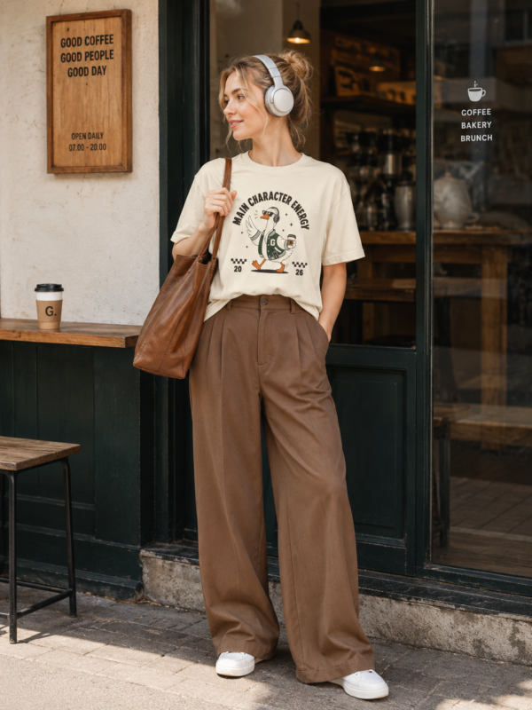 Cute Goose Coffee Graphic Shirt | Main Character Energy Vintage T-Shirt | Funny Casual Unisex Tee Funny Main Character Energy Goose Shirt