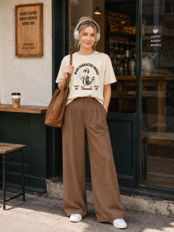 Main Character Energy Goose Graphic T-Shirt | Funny Duck Coffee Lover Tee | Vintage Aesthetic Unisex Gildan 5000 Funny Main Character Energy Goose Shirt