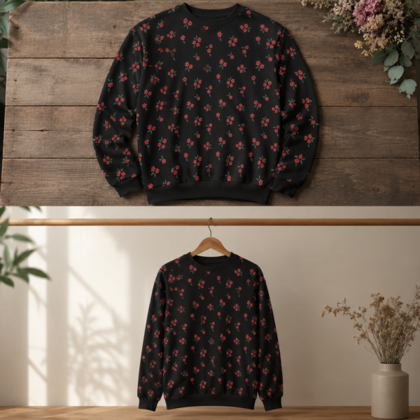 Black Floral Crewneck Sweatshirt