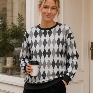Classic Black Gray Argyle Sweatshirt