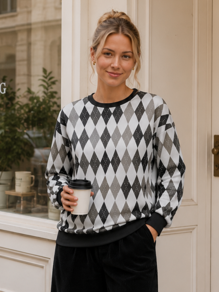 Classic Black Gray Argyle Sweatshirt