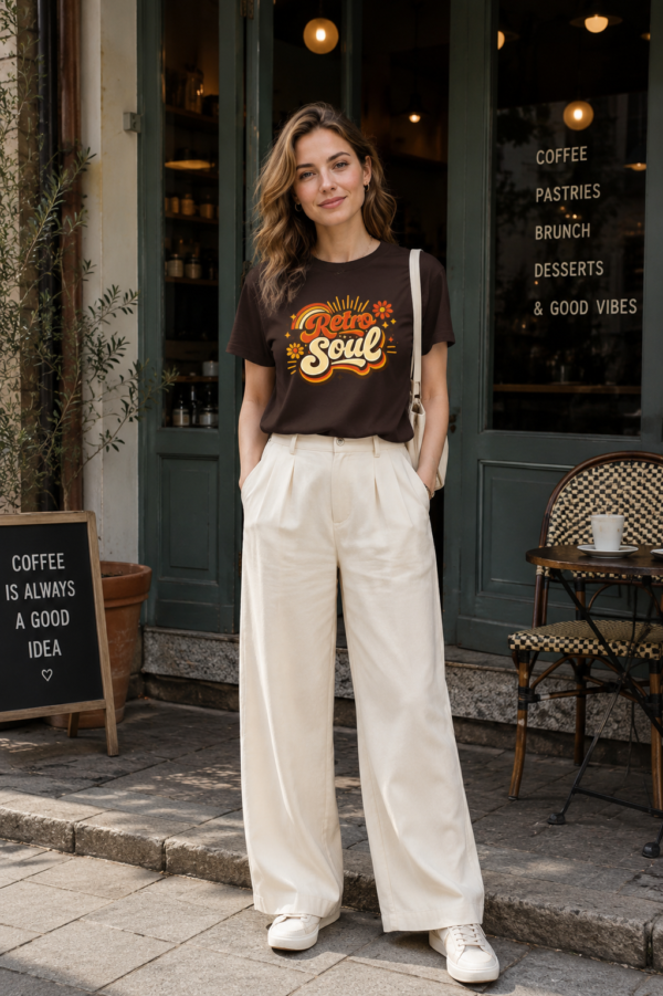 Retro Soul vintage graphic T-shirt printed on a premium Gildan 5000 tee. A stylish 70s-inspired tee perfect for everyday casual wear and gifts. Retro Soul Vintage Graphic T-Shirt