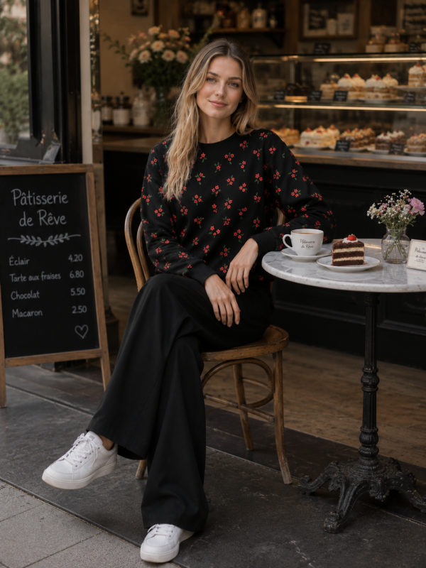 Black Floral Crewneck Sweatshirt