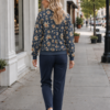 Blue Floral Sweatshirt Women